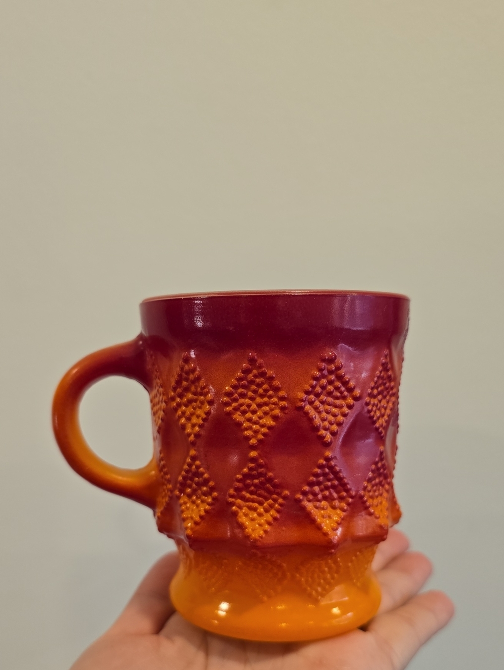 Vintage Anchor Hocking Ombre Red & Orange Fire King Coffee Cup Mug Retro MCM